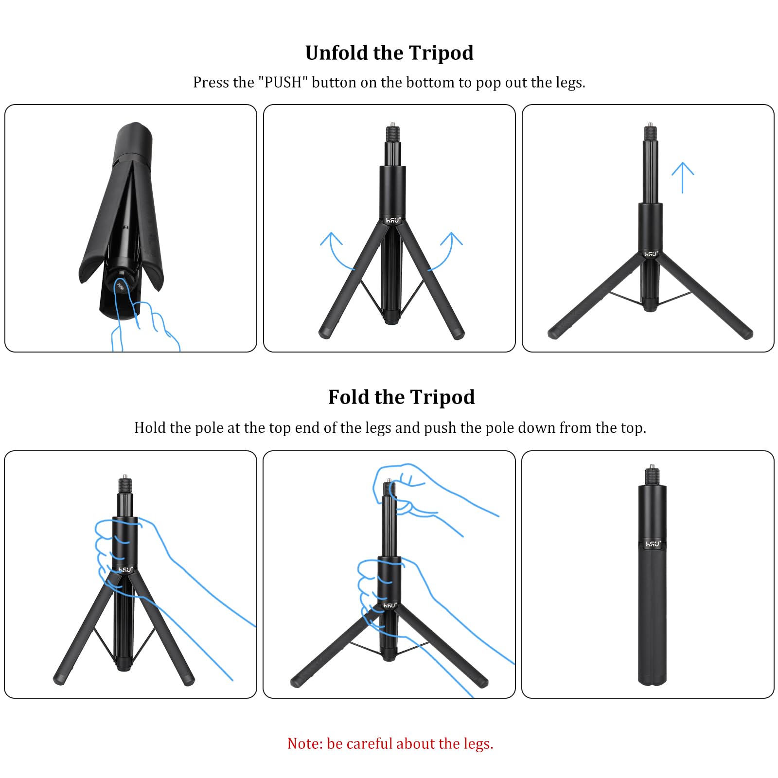 HSU Kij do selfie 120 cm do Insta 360, kij do selfie 2 w 1 + statyw do Insta 360 X5/X4/X3/ONE X2 Hero 13 Hero 12 Black