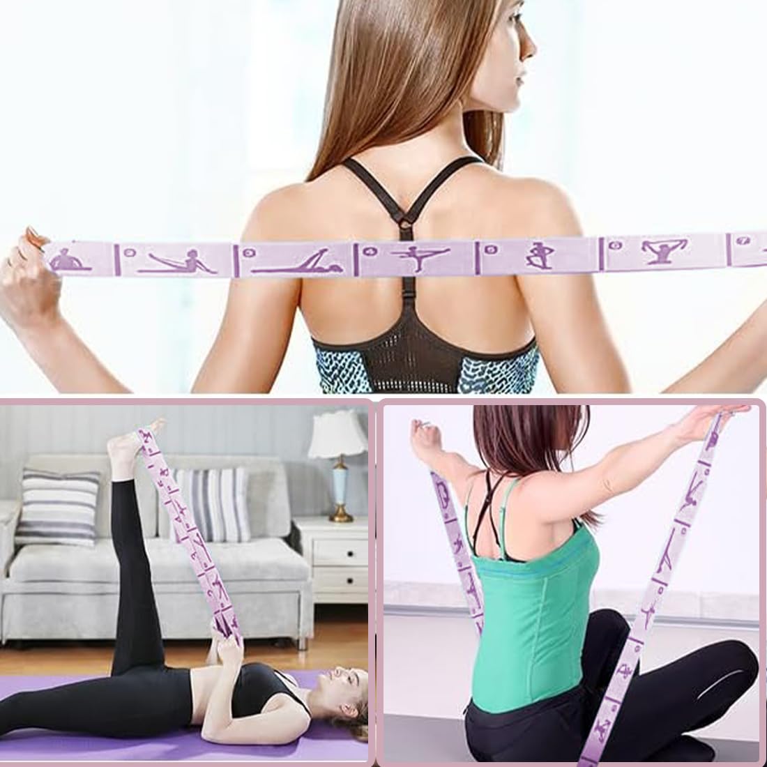 Elastico Fasce di Resistenza,Yoga Stretching Band, Fascia Elastici Fitness,Cinturino per Esercizi con 9 Loops per Bambini e Adulti per Yoga, Pilates, Stretching, Allenamento, Danza（rosa）