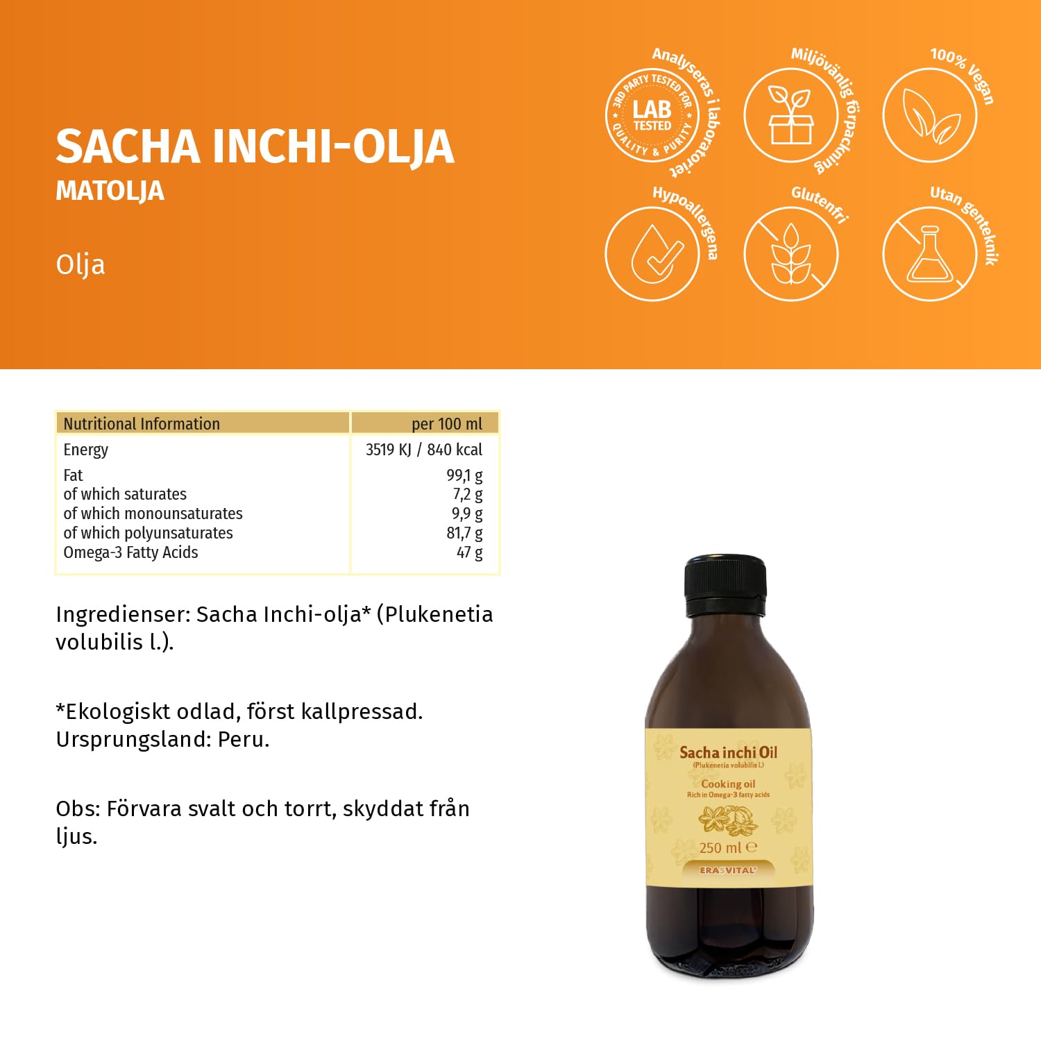 Sacha Inchi Öl 500 ml Inka Nuss Öl Plukenetia volubilis l. erste Kaltpressung. Herkunftsland: Peru. (500 ml (1 er Pack))