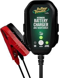 Battery Tender Junior 12V, 800mA Battery Charger and Maintainer for Lead Acid and Lithium Batteries - Switchable Battery Charger for Powersports - 022-0199-DL-WH