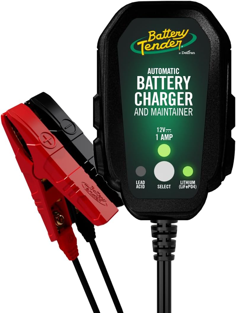 Battery Tender Junior Charger and Maintainer: 12 Volt, 800mA Battery Charger for Lead Acid and Lithium Batteries - Switchable Battery Charger for Powersports - 022-0199-DL-WH