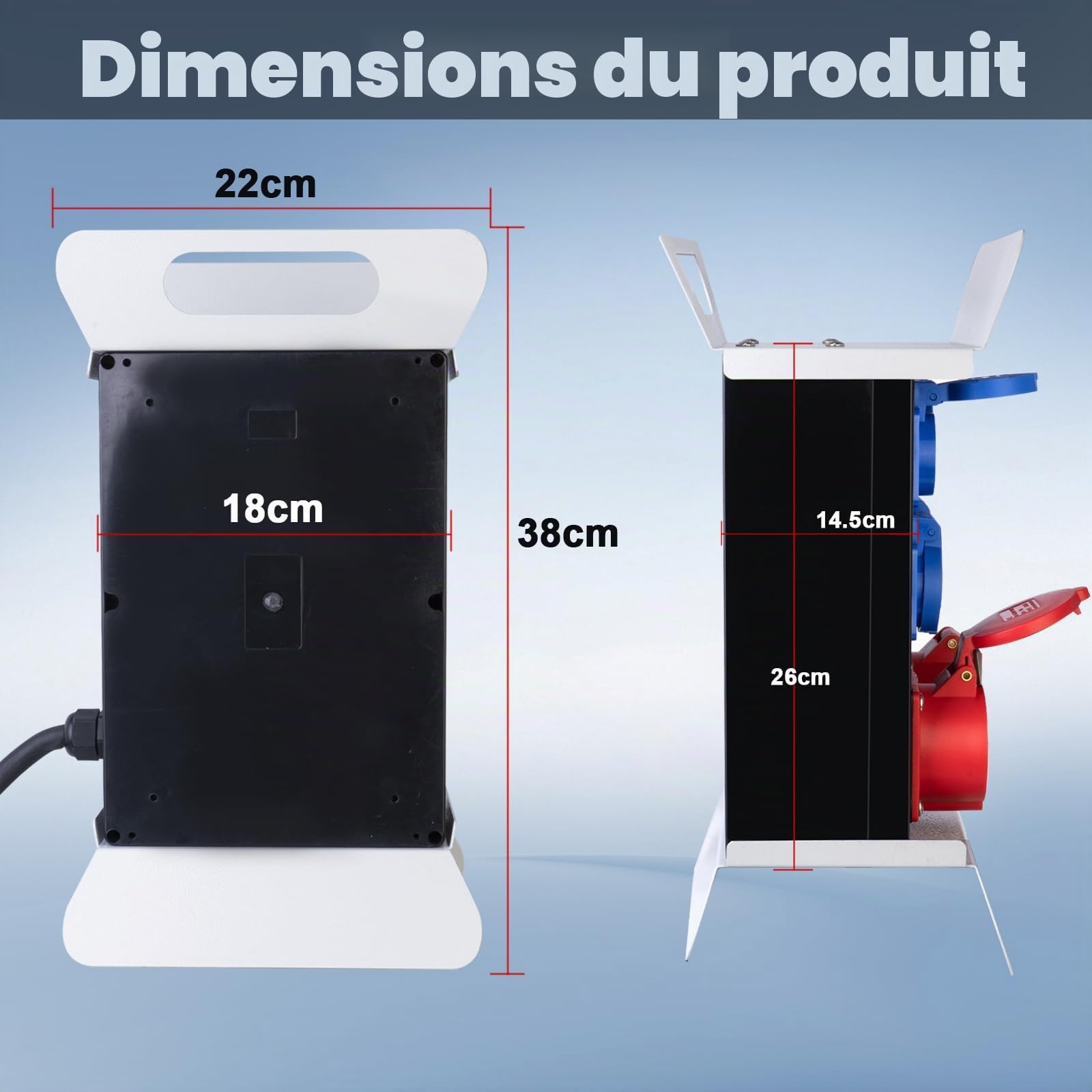 Répartiteur de courant portable avec fiche CEE 400 V/16 A/5 broches – Répartiteur de courant de chantier avec 4 prises Schuko 230 V/16 A et 2 prises CEE 400 V/16 A – Répartiteur de courant