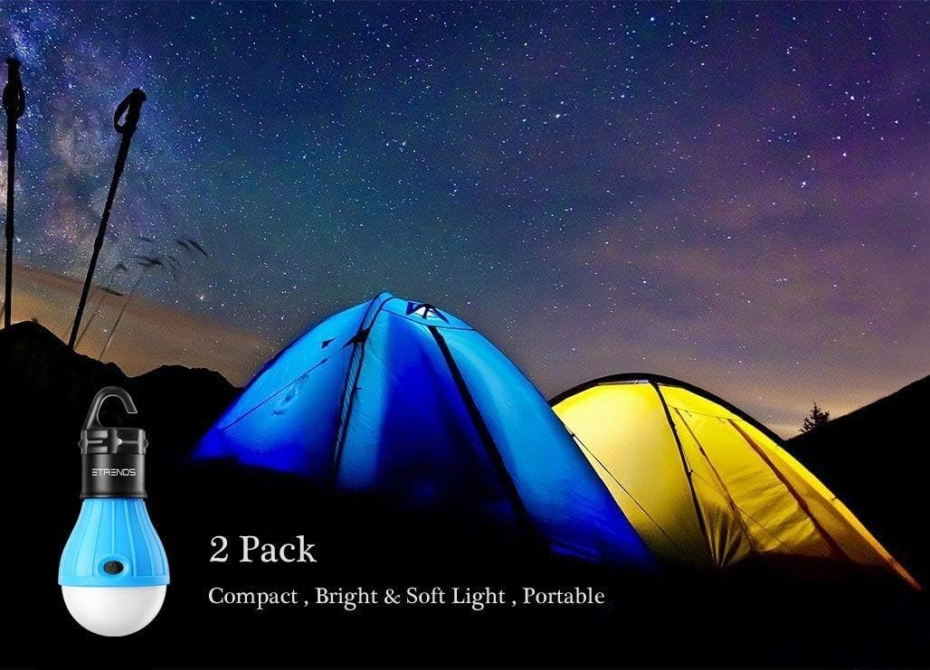 Compact LED Lantern Tent Camp Light Bulb for Camping Hiking Fishing Emergency Lights, Battery Powered Portable Lamp, 4 Count, Blue, Batteries Not Included