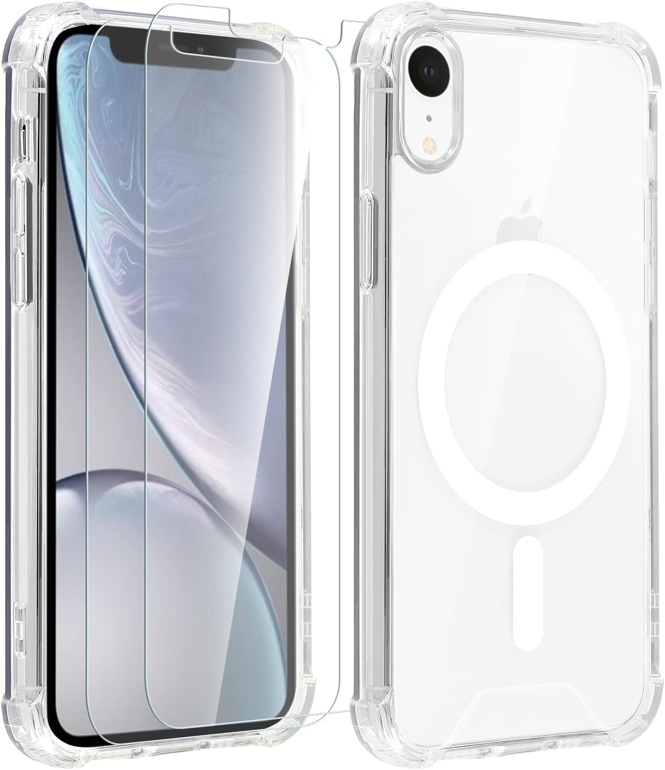 Pnakqil Coque pour iPhone XR Transparente Compatible avec MagSafe + 2 Verre Trempé, Ultra Fine coque iphone xr et 11 compatible