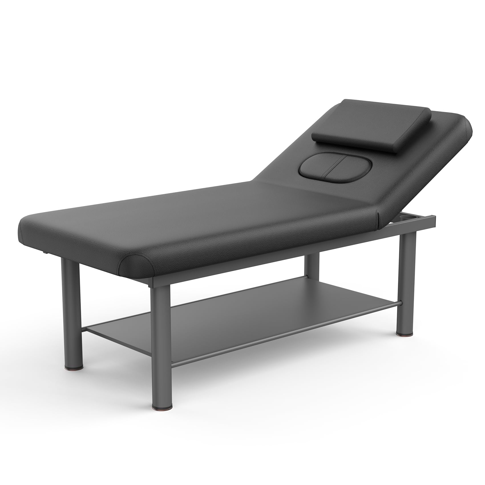 Fulocseny Heavy Duty Professional Stationary Massage Bed Wide Stationary Massage Bed with Backrest for Treatment Table Physical Therapy Table Spa Facial Bed, Metal Frame PU Leather Black