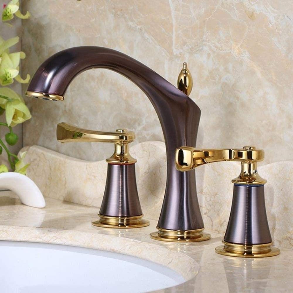 Bath Shower Taps Kitchen Bathroom Tap Chrome and Gold Brass 2-Handle Widespread Bathroom Sink Faucet Lavatory Faucet Mixer Double Handle Tap Deck Mounted,Antique,Chocolate