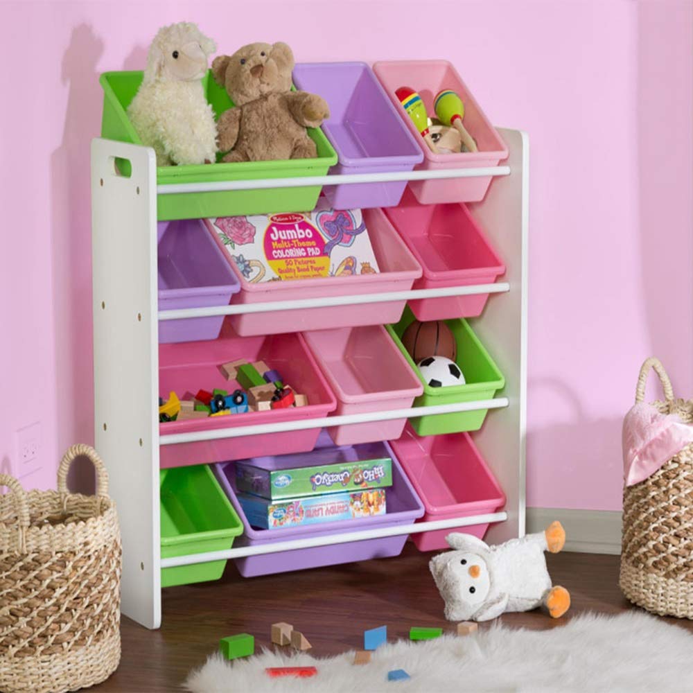 scaffali per Bambini Stoccaggio Giocattolo Libreria per Bambini, Unit Childrens Toy Box Organizer con 12 Scomparti in Plastica Removibile per Nursery Sala Giochi-32.87x11.42x36.22inch