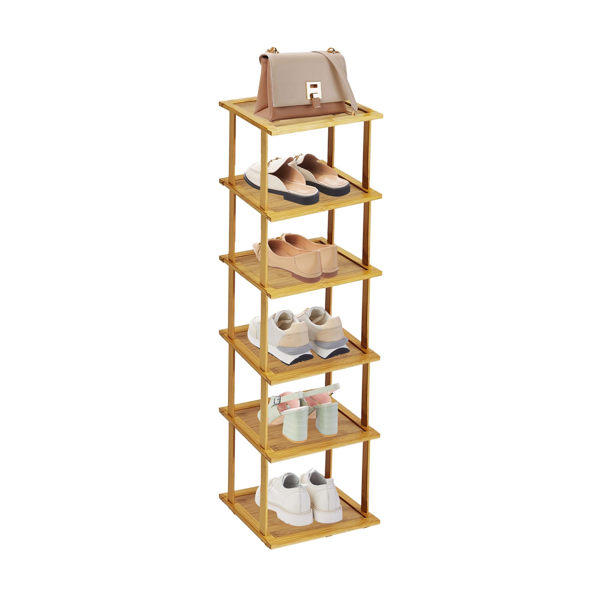 WENLISELL 6 Tier Bamboo Shoe Rack, Vertical Wood Shoe Racks Storage, Narrow Shoe Rack for Narrow Closet, Entryway, Bedroom, Hallway