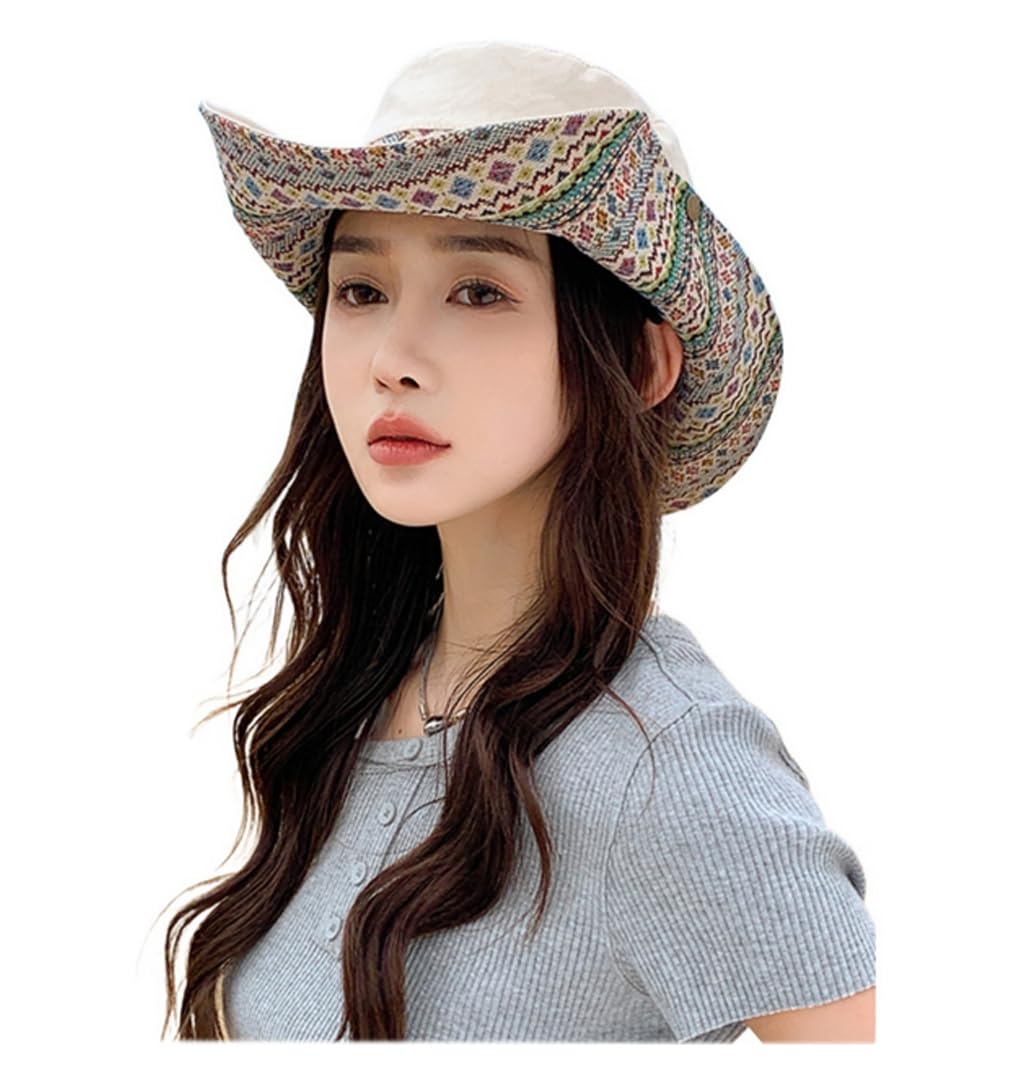 OhMill Floral Women's Wide Brim Sun Hats Dual Side Wearable Fisherman Bucket Hats Beach Hat Ladies Beige