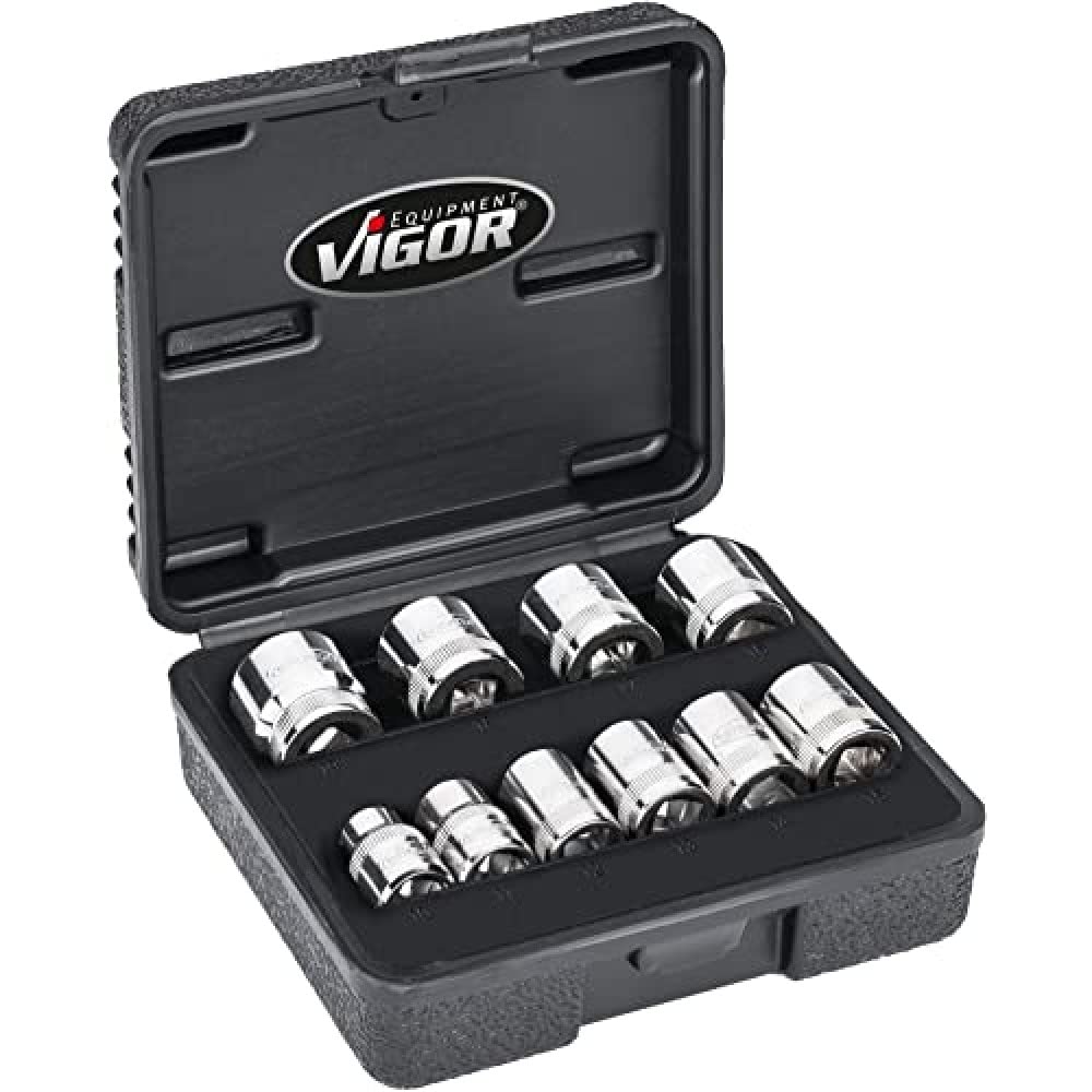 VIGOR Doppelsechskant-Steckschlüssel Satz V7538/10 Vierkant10 mm (3/8 Zoll) Außen-Doppel-Sechskant Profile