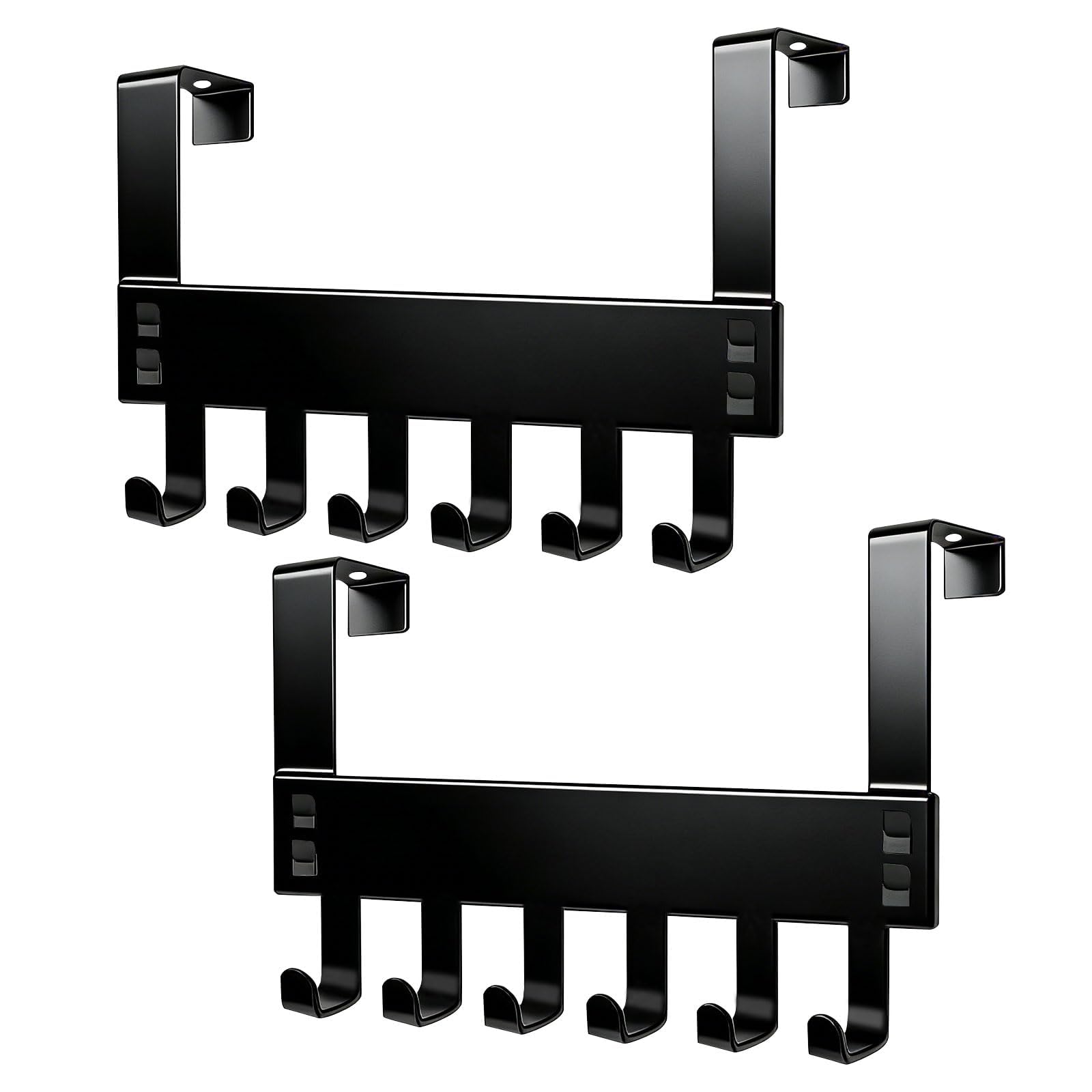 Rongrongago 2 Pack Set of Over Door Hook with 6 Hooks, Space Saving Door Coat Hanger, Suitable for Non Perforated Hangers in Living Rooms, Kitchens, Bedrooms (White) (Black)