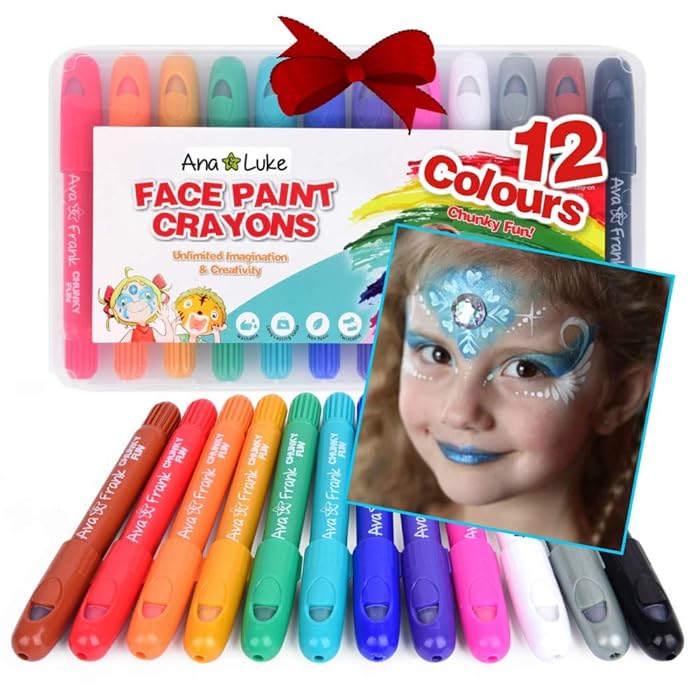 Buy XL Face Paint Crayons Kit, 12 Washable NonToxic Chunky Fun Bright