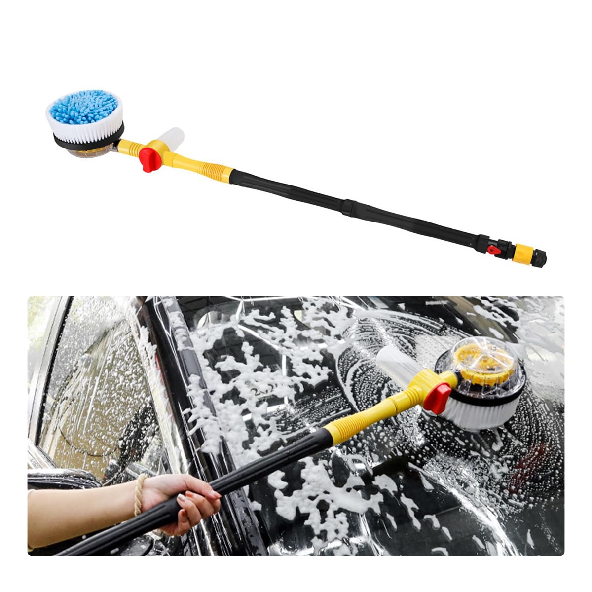 Autowaschbürste, abnehmbare Reinigungsbürste mit langem Griff, schäumt automatisch das Autofensterwaschset mit weichen Chenille-Borsten, universelles Autozubehör (Waschbürste)