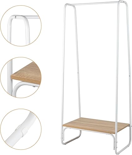 Miniatura 2 de Perchero de ropa con estante de madera, perchero independiente resistente, organizador de armario, color blanco