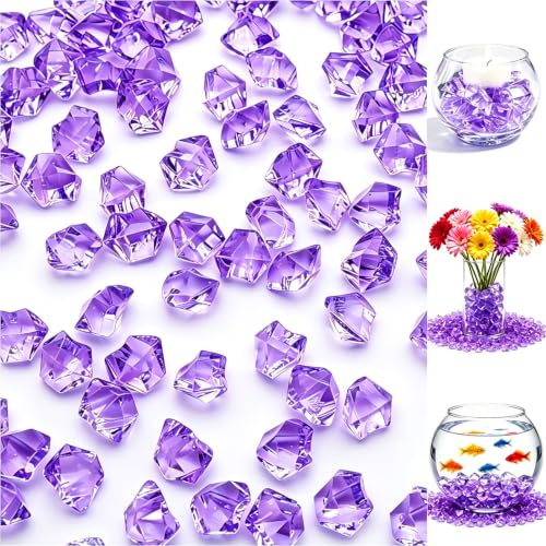 PMLAND Purple Acrylic Fake Ice Rocks 120+ Pieces Vase Filler