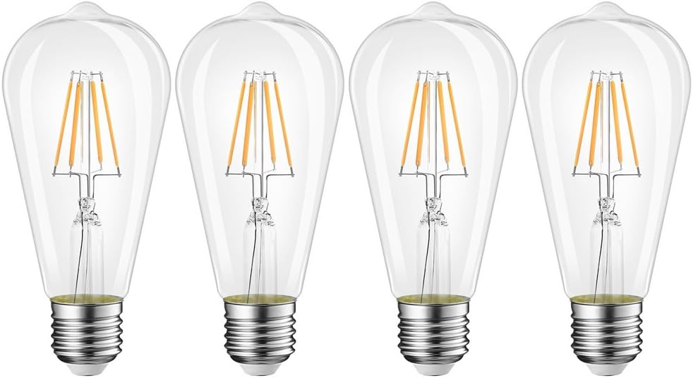 LED E27 Edison Screw Bulb, 4W Vintage LED Filament Bulb (Equivalent to 40W), Clear Glass, Pack of 4