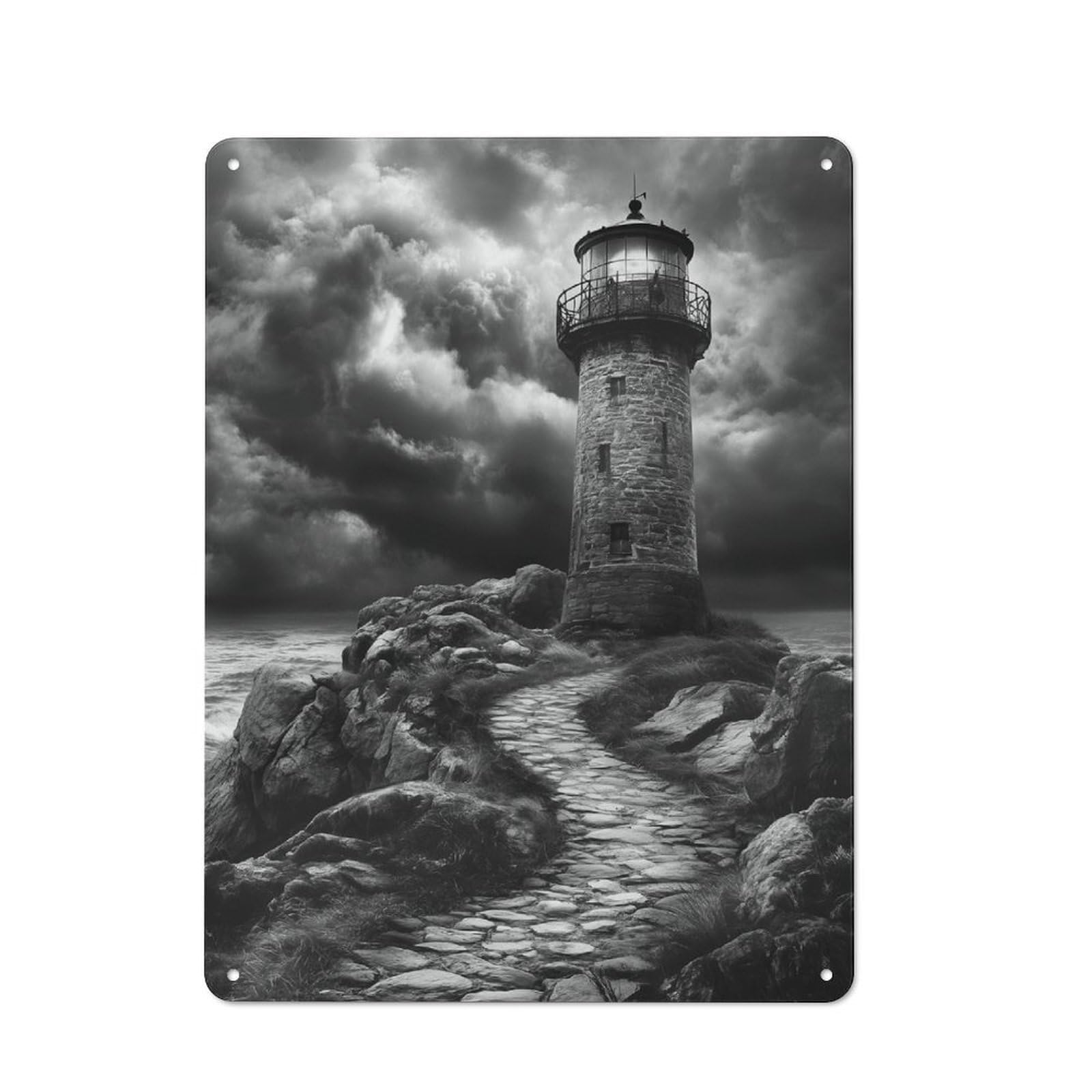 Junmoney Style-14 Lighthouse On Rocky Coast Retro Metal Sign 40X30cm For Home Office Or Studio, Suited To Home Office Decor Fans