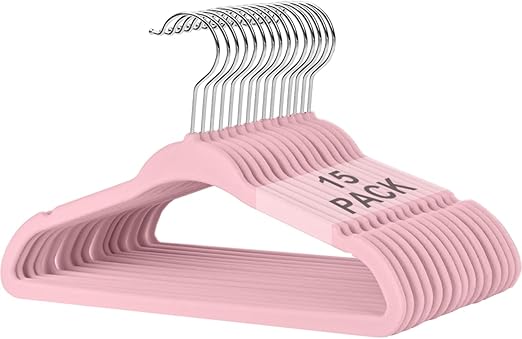 BAGAIL Kids Velvet Hangers 11 Inches Children's Clothes Hangers Non-Slip Baby Hangers for Infant/Toddler (Pink,15pack)