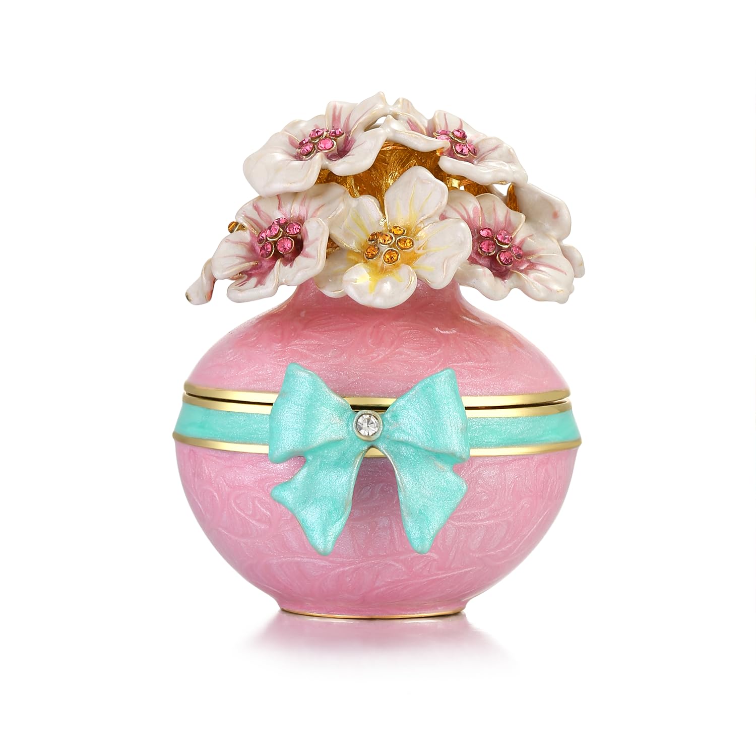 CHAOKEELRA Enamel color pink cherry blossom bow wedding small trinket jewelry box keepsake box,Wedding ring box,Engagement ring box,trinket Box,ring holder.