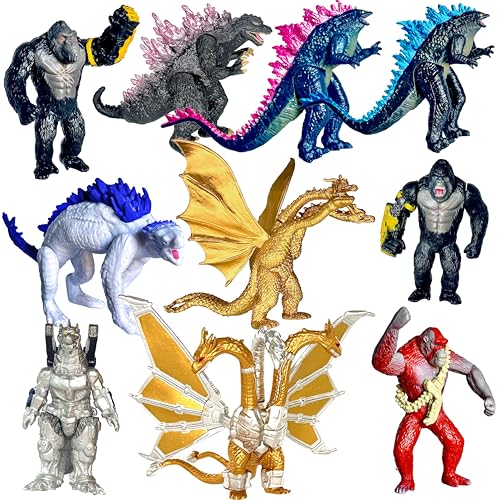 TwCare Set of 10 Godzilla x Kong: The New Empire, Dinosaur Dragon Toys Action Figures, Evolved Basic Exquisite Battle Roar B.E.A.S.T. Glove Shimo Frost Bite Mecha King Ghidorah Cake Toppers Pack