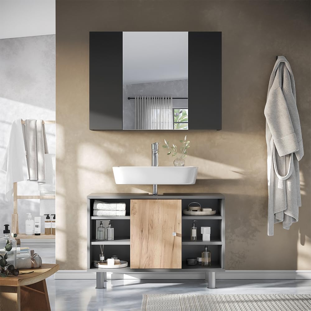 Vicco Armoire de Toilette Leopold, Anthracite, 80x59.2cm avec des étagères, Qui Trouve sa Place dans Toute Salle de Bain