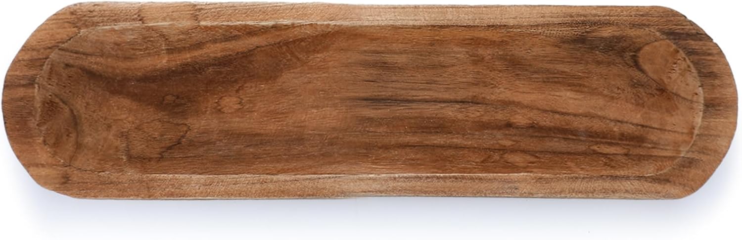 Large Wooden Dough Bowl Decorative Wooden Bowl Rustic Long Dough Bowls Decor for Farmhouse Home Dining Table Centerpiece Living Room Kitchen Decorations(20 x 6 Inch,Brown)