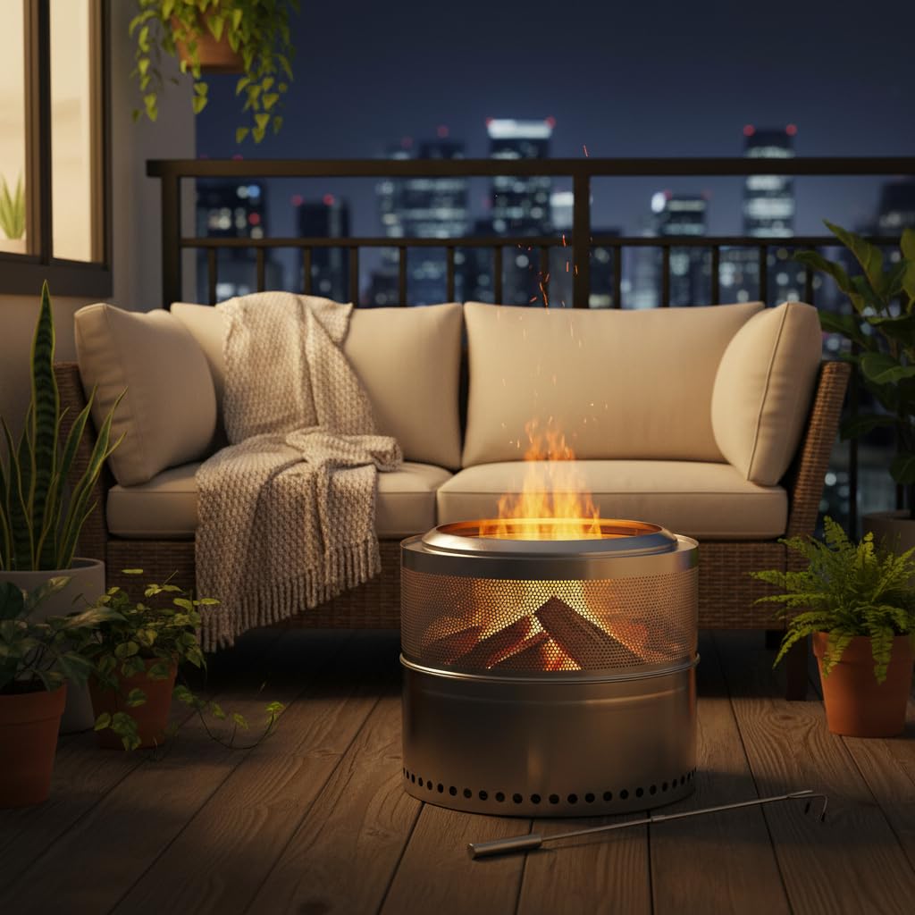 Braciere pieghevole in acciaio inox, color argento, senza fumo, con griglia, ideale per giardino o balcone, adatto per campeggio, feste