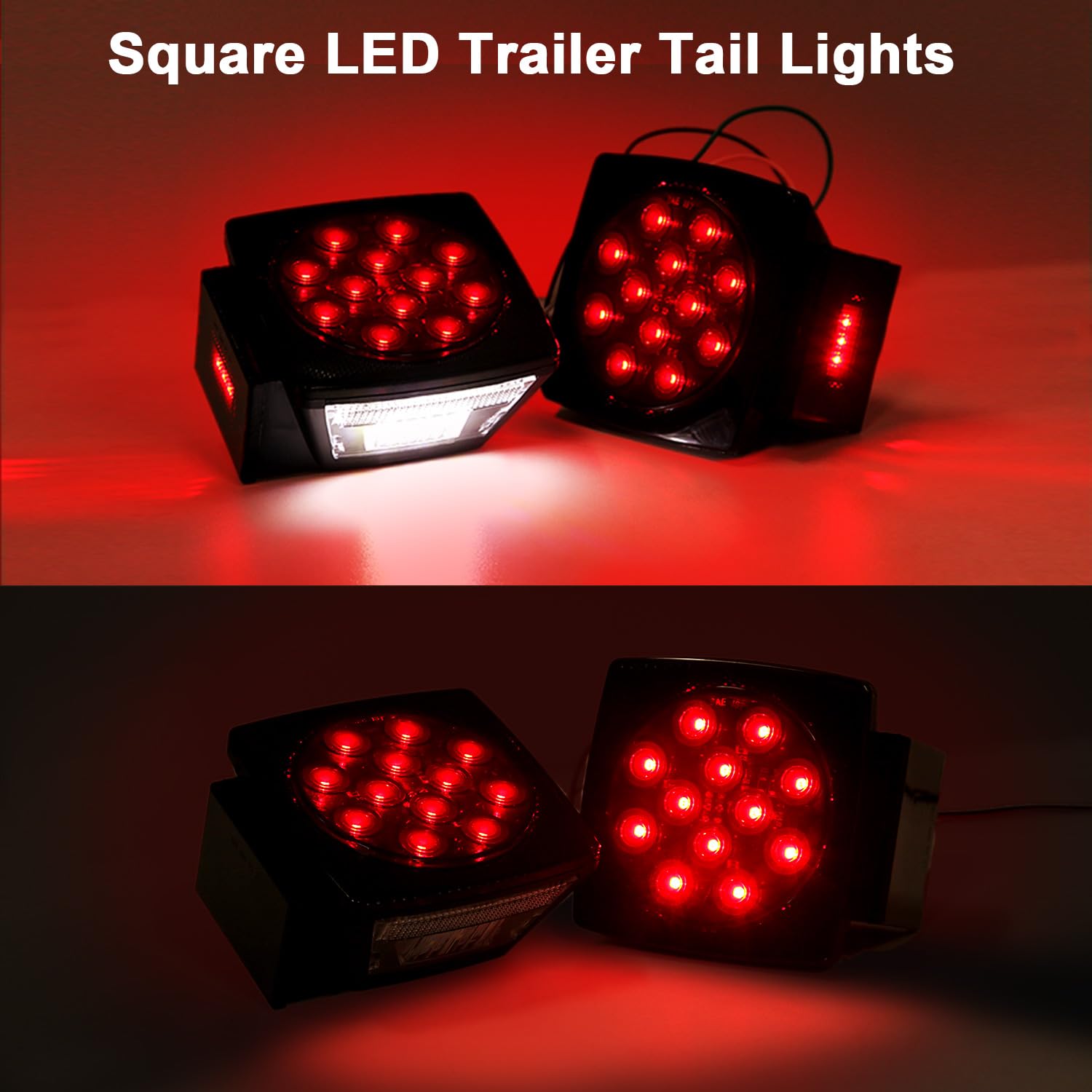 Snapklik.com : Square Led Trailer Tail Lights, 12V Smoked Red Square ...