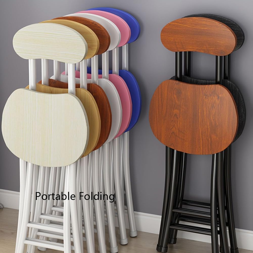 Tabouret de Bar Pliant, Chaise Pliante Portable de 18 Pouces avec Dossier, tabourets Hauts de comptoir Ronds Pliables for Adultes Cuisine Camping(Light Yellow)