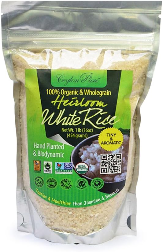 Ceylon Pure Organic and Wholegrain Heirloom White Rice, 1 Pound