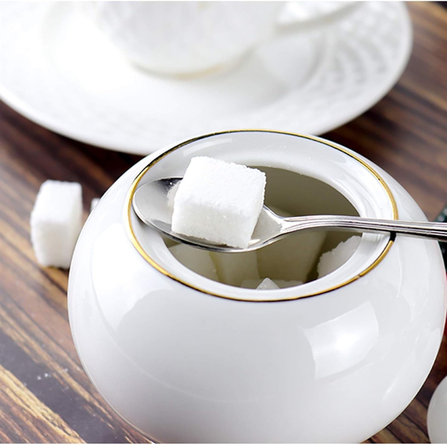 Sugar Bowl Pure White Sugar Bowl with Lid a Simple Ceramic Sugar Bowl Sugar Bowl with Border Coffee Aids Suitable for Various Styles Candy jar (Color : C)