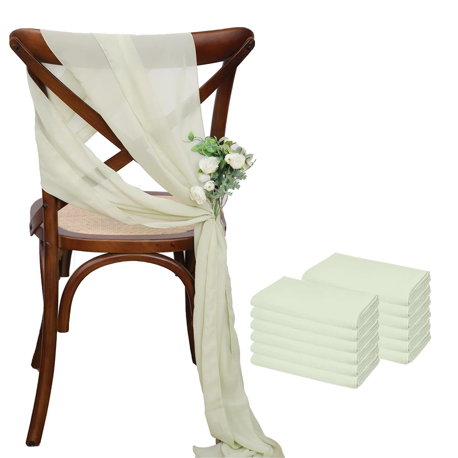 RRYPBOVG Chair Ribbon 17x275cm Sage Green Chiffon Chair Sashes Wedding Covers Ribbon Party Aisle Decor(Light green,50PCS)