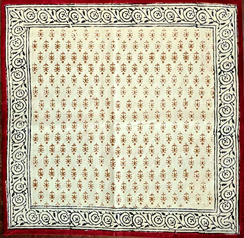Cotton Hand Block Print Floral Napkin Cloth Fabric Table Linen (Off White, Napkin 19 x 19 inches)