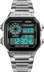 Relógio eletrônico de exibição única, Relógio Esportivo Digital À Prova D'Água com Horário Duplo, Cronógrafo, Contagem Regressiva, Alarme e Luz de Fundo