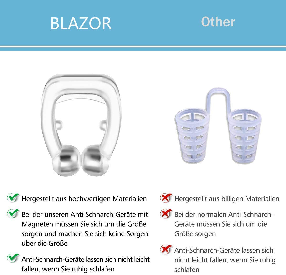 Silicona magnética antirronquidos Dejar de roncar Clip de nariz Ayuda para dormir Apnea Guard Apto para mujeres y hombres (4pcs)