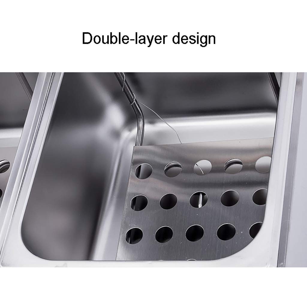 Freidora eléctrica comercial de 12 l con doble tanque y cesta doble para encimera, de acero inoxidable resistente, para restaurante (55 x 44 x 31 cm)