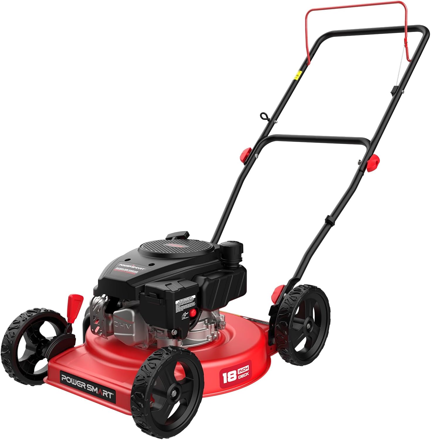 PowerSmart EasyCut 18-Inch Gas Lawn Mower, 144cc OHV Engine, Durable Steel Deck, Walk-Behind Push Mower with Side Discharge, 5-Position Height Adjustment, Lightweight Design for Small Yard