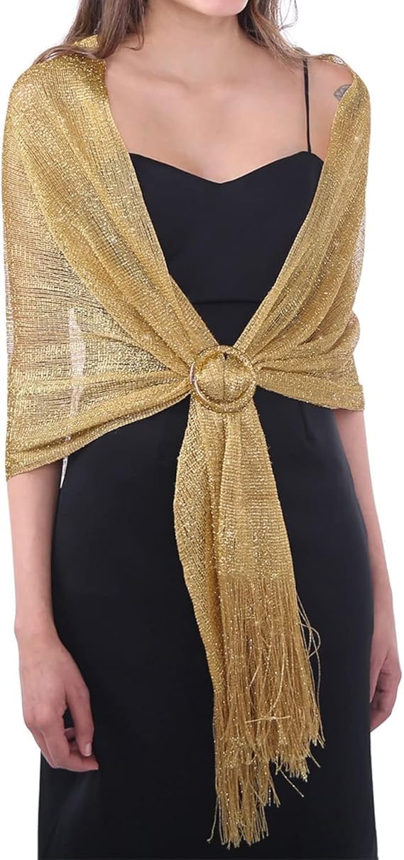 Diarylook Women's 2 Metallic Gold Evening Wrap Stole Shawl For Dresses Sparkling Metallic Shawls For Wedding, Parties, Bridesmaid, Prom Scarf,Gold