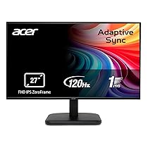 acer EK271Gbif Monitor PC 27″, Display IPS Full HD, 120 Hz, 1ms (VRB), 16:9, AdaptiveSync, VGA, HDMI 1.4, Lum 250 nits, Schermo PC con Contrasto 100M:1, ZeroFrame, Cavo HDMI Incluso, Nero