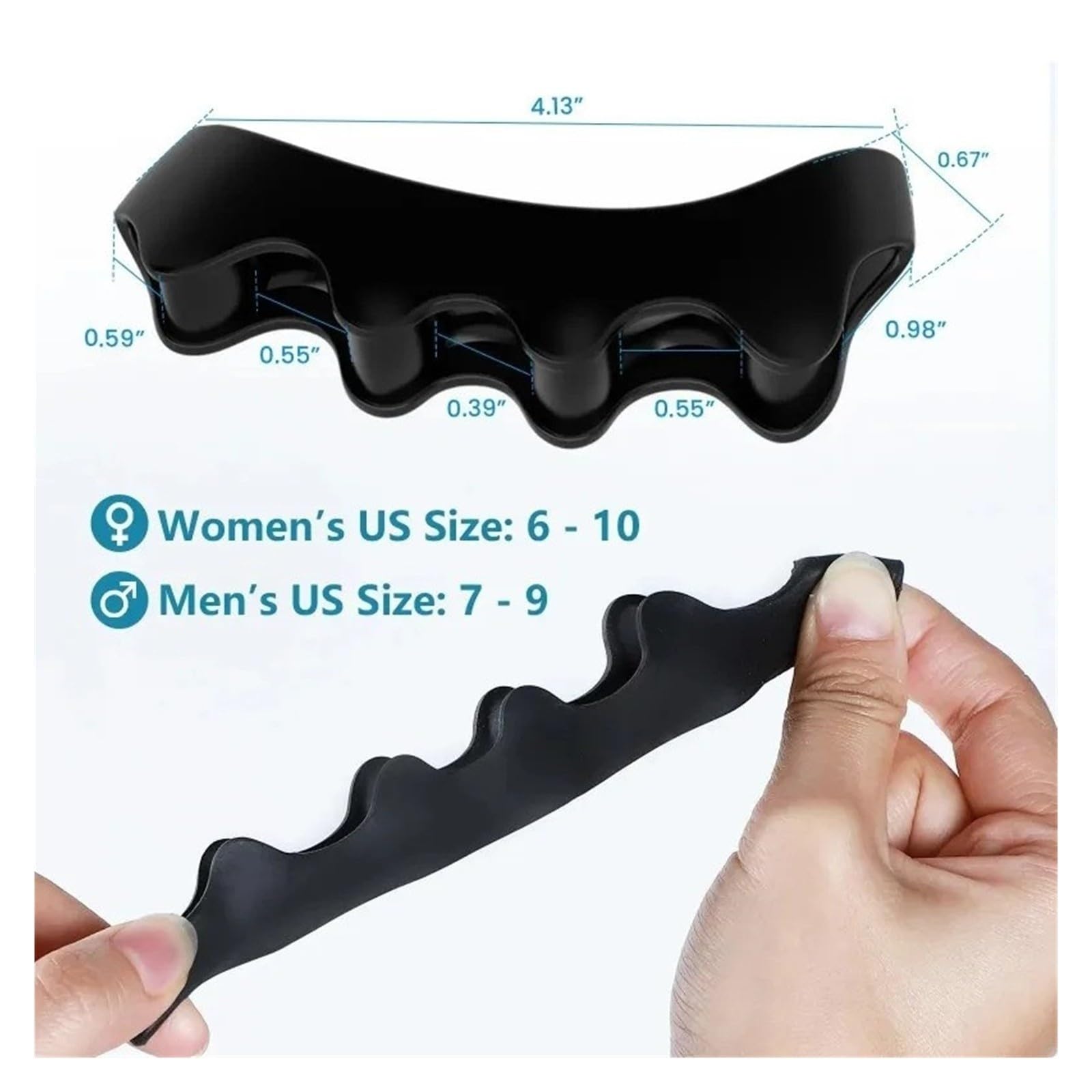 Silicone Toe Separator Bunion Corrector Plantar Fasciitis Straightener FootPain Relief 1 Pair (czarny)