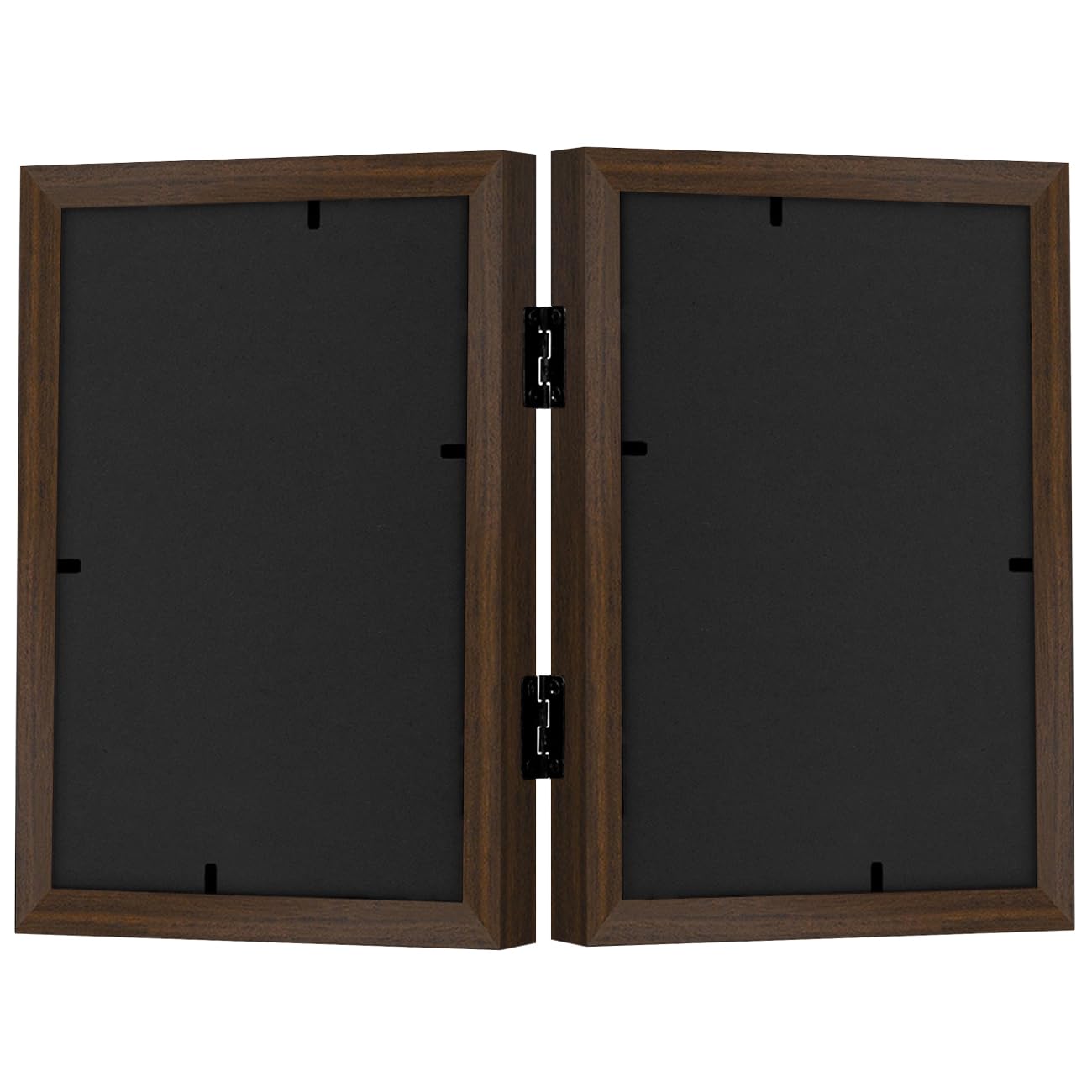 Americanflat 8x10 Hinged Picture Frame in Walnut with Two Displays - Composite Wood with Polished Glass for Tabletop
