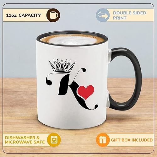 Miniatura 8 de shop4ever King & Queen of Hearts - Juego de 2 tazas de café de cerámica para parejas, taza de té de 11 onzas, regalo para él y ella (mango rojo)