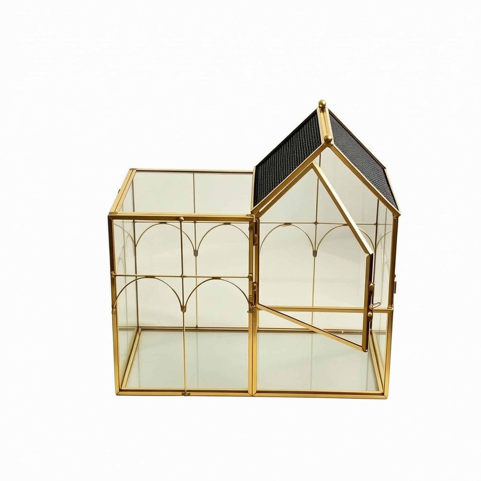 Gralara Terrario Terrario con Struttura in Metallo Ventilato Modello con Apribile per Arredamento Indoor, Oro