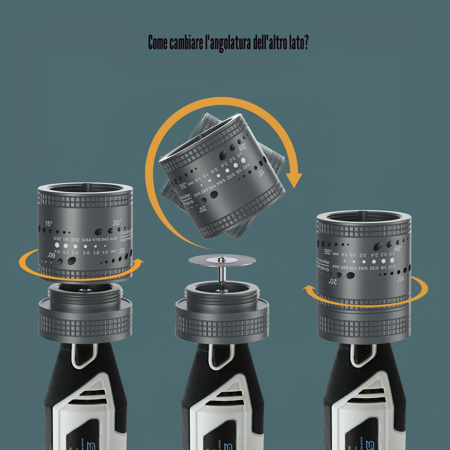 Smerigliatrice per affilatrice in tungsteno per saldatura Tig, 6 dimensioni 8 angoli Testa smerigliatrice elettrodo di tungsteno, Accessori per saldatura TIG con slot di taglio, offset
