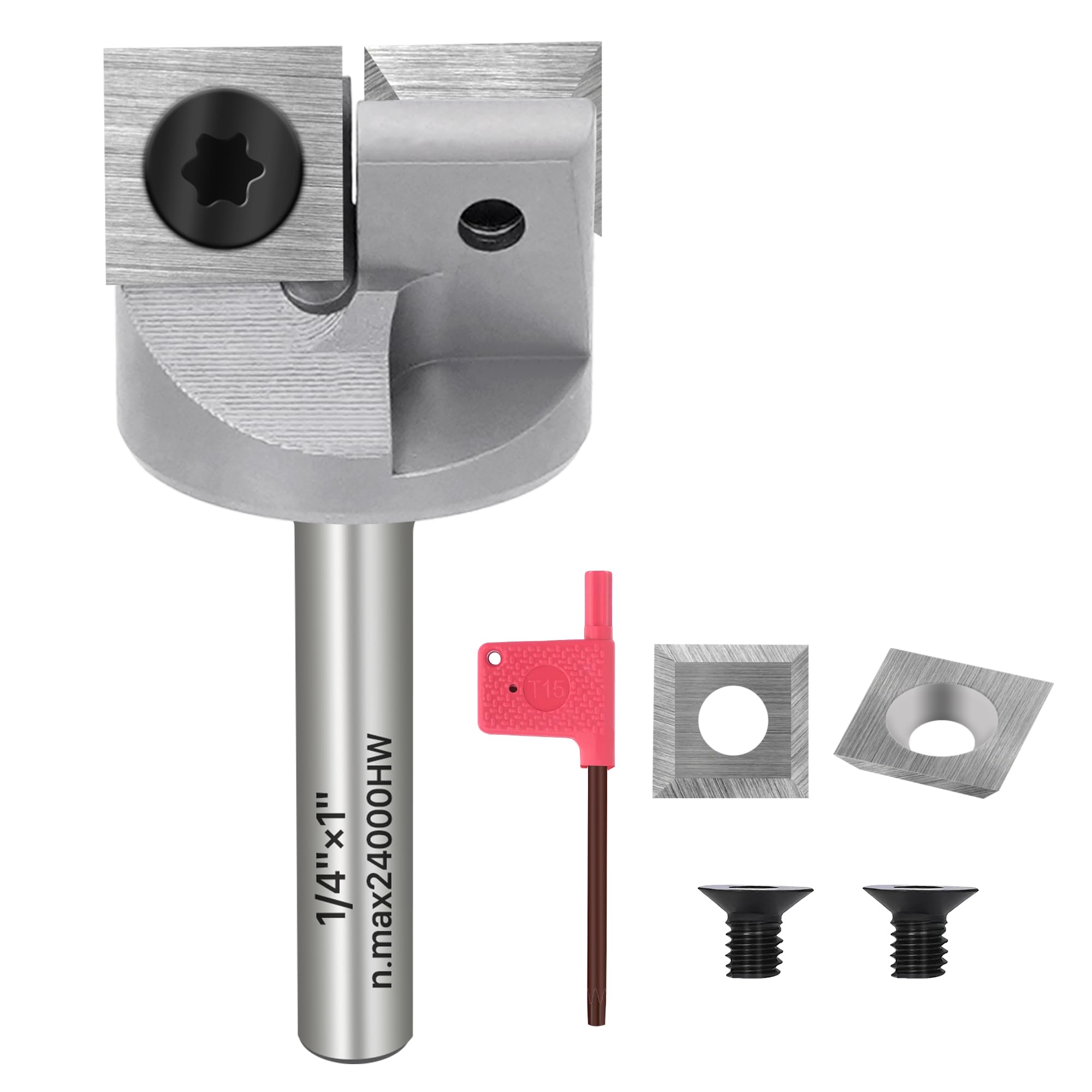 KEENTECH Fraise à défoncer de surface CNC à tige de 6,35 mm – Pointe en carbure de tungstène de qualité industrielle, inserts remplaçables à 2 ailes, foret d'aplatissement de dalle pour le travail du