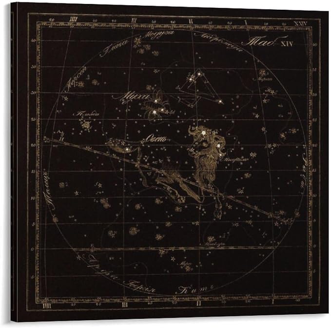 Aries Zodiac Sign Art, Old Russian Astronomy Chart, Star Constellation Illustration, Vintage Style Print Living Room Bedroom Canvas Wall Art Decoration Poster Canvas Artwork Prints Rustic Farmhouse De