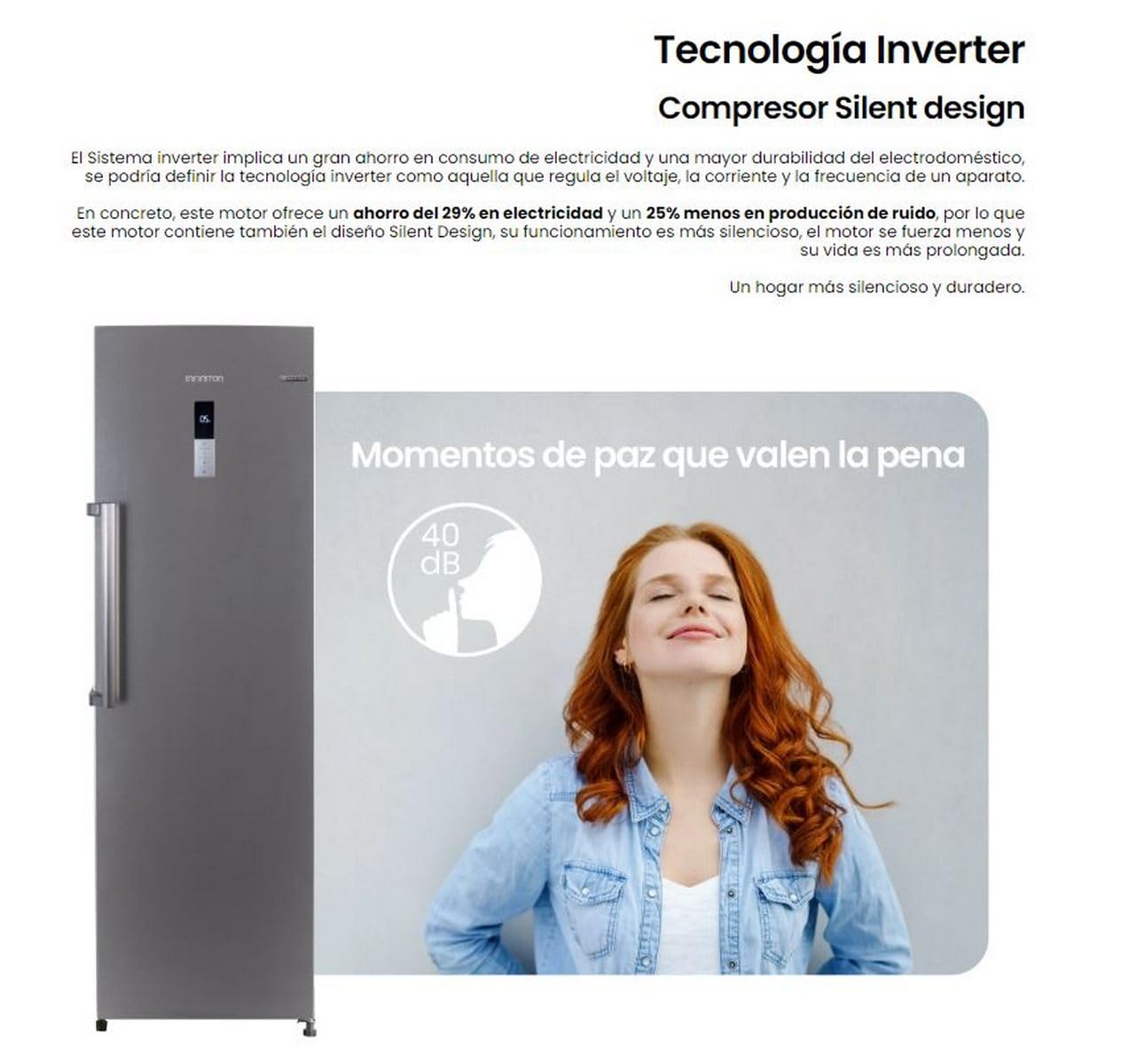 INFINITON Frigorifico Cooler CL-360L85XEN, 375 l, 185 cm de Altura, No Frost Technology, Inverter, Fast Cooling, Led Interior, Puerta reversible, Display, E, Inox