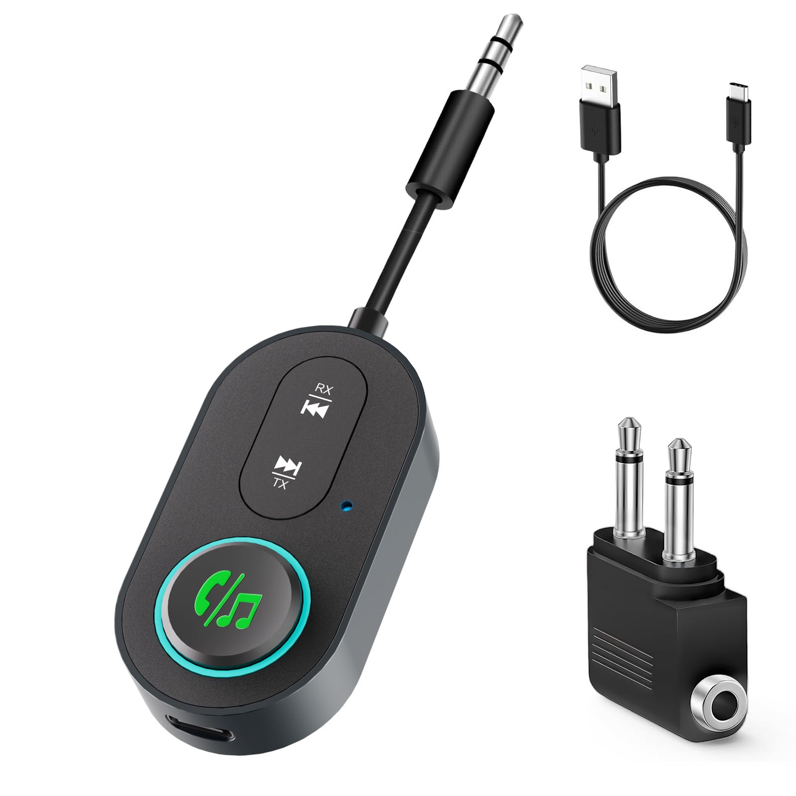 Bluetooth Transmitter Empfänger,Bluetooth 5.3 Adapter 2 in 1 Blue-Tooth Sender Klinke,Blue-Tooth Splitter für 2 Kopfhörer wie Airpods