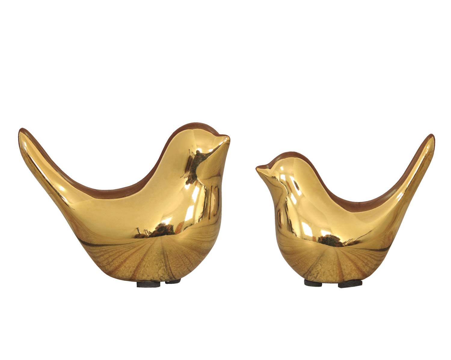 Juego de 2 figuras de pájaro de cerámica, color dorado, moderno modelo abstracto en estilo nórdico, decoración de jardín de hada en miniatura