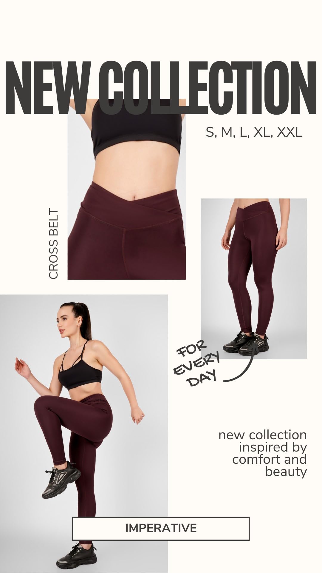 Imperative Regular High Waist Stretchable Gym Low Rise Tights Leggings with Crossover Belt for Women & Girls | Gym Wear/Active Wear Tights Yoga Pants. (in, Alpha, XL, Maroon) - Image 4 thumbnail